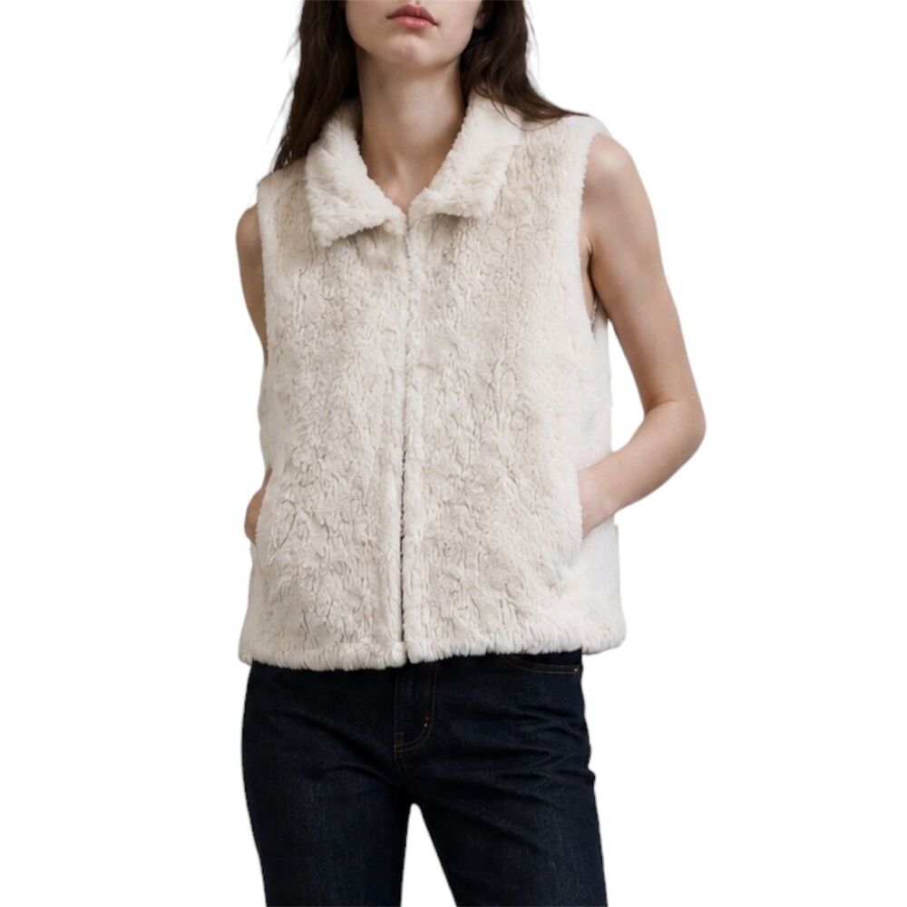 Betsey Johnson Y2K White Faux Fur Vest Cheetah Lined Sequin XL